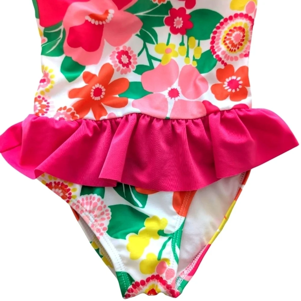 Gymboree Girls Swimsuit Floral Kids Swimwear with Pink Ruffle Size XS 4T